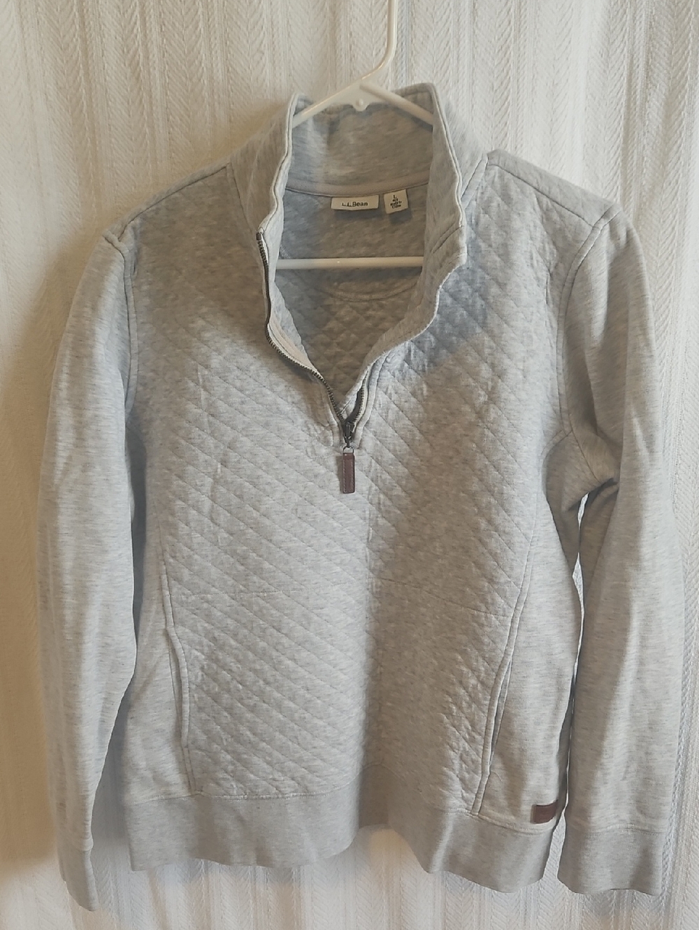 L.L. Bean Light Gray Quilted Half-Zip Sweater